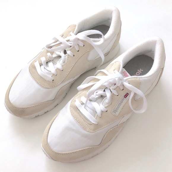 reebok classic nylon white and cream trainers